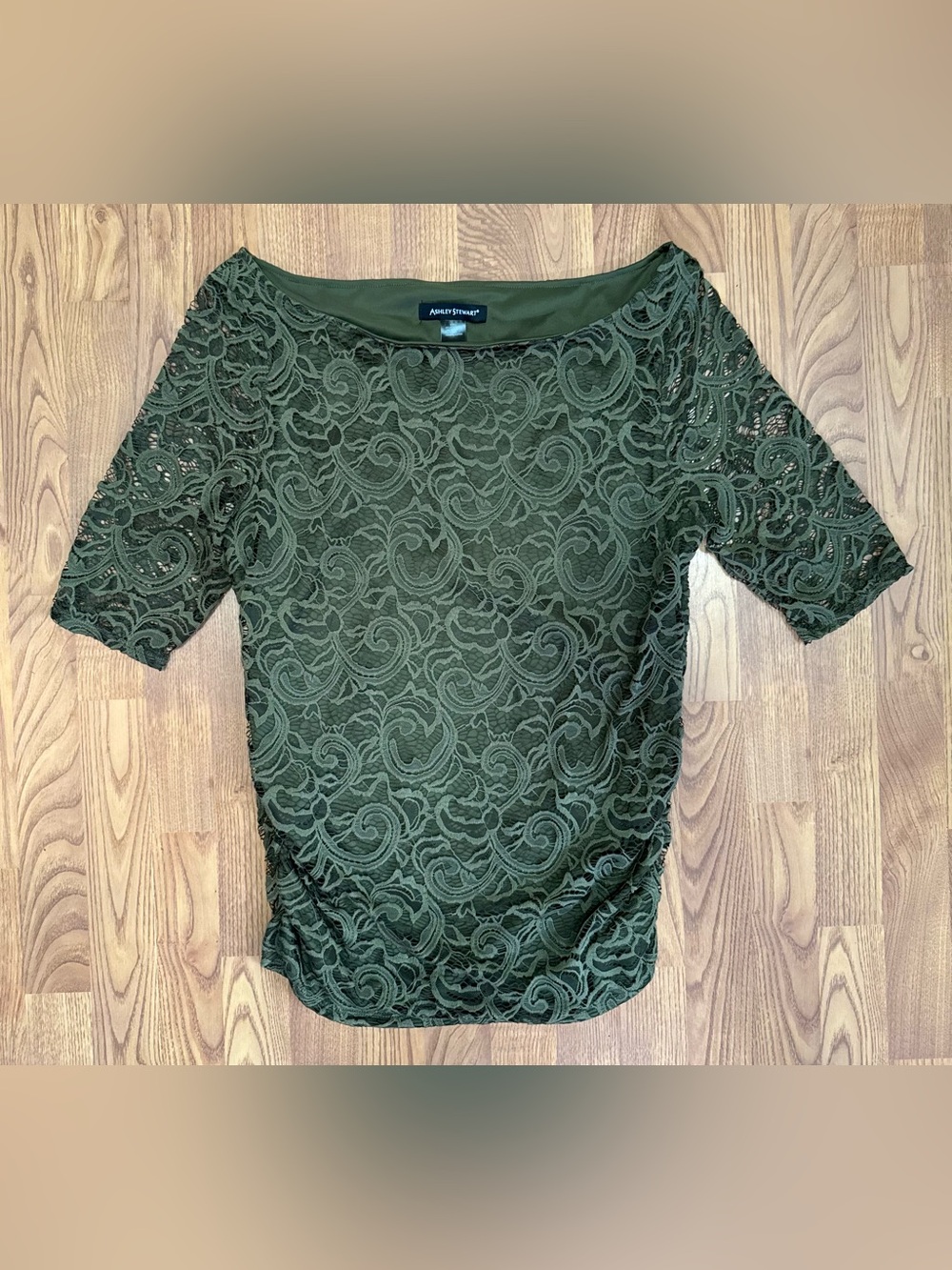 ❤️ Ashley Stewart Olive Green Lace Short Sleeve Top